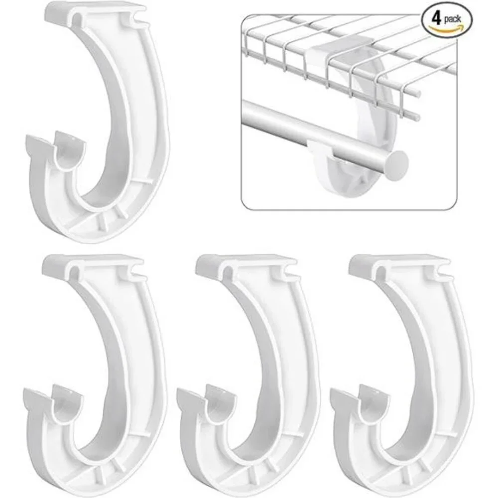 Closet Rod Support Brackets J Shaped Hanging Clothes Rack Holders Set of 4 Pack